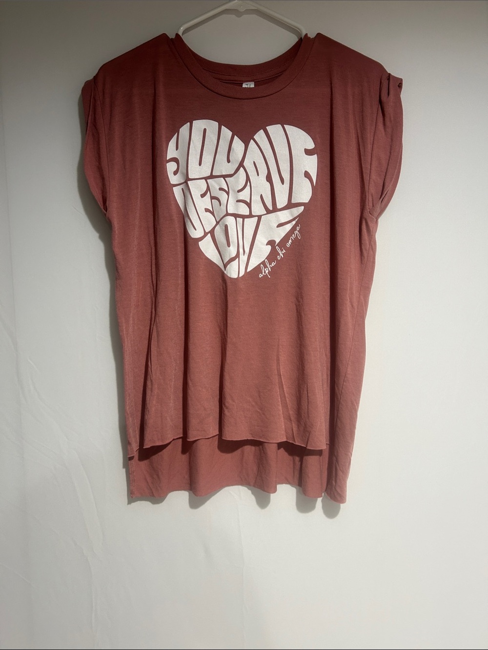 Bella Canvas Mauve-Pink Alpha Chi OmegaShort Sleeve Tee with White Heart Graphic